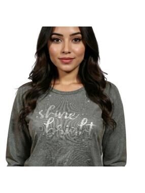 Ambrielle Green Silver Shine Bright Scoop Neck Pajama Top Raglan Long Sleeve L